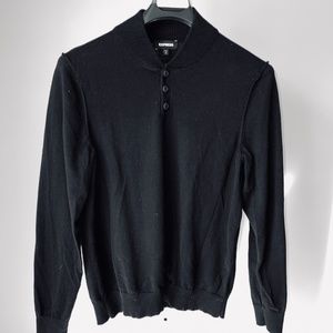 Express - Men's, Black Large (L), 3-Buttoned Sweater, Ribbed 100% Cotton Sweater